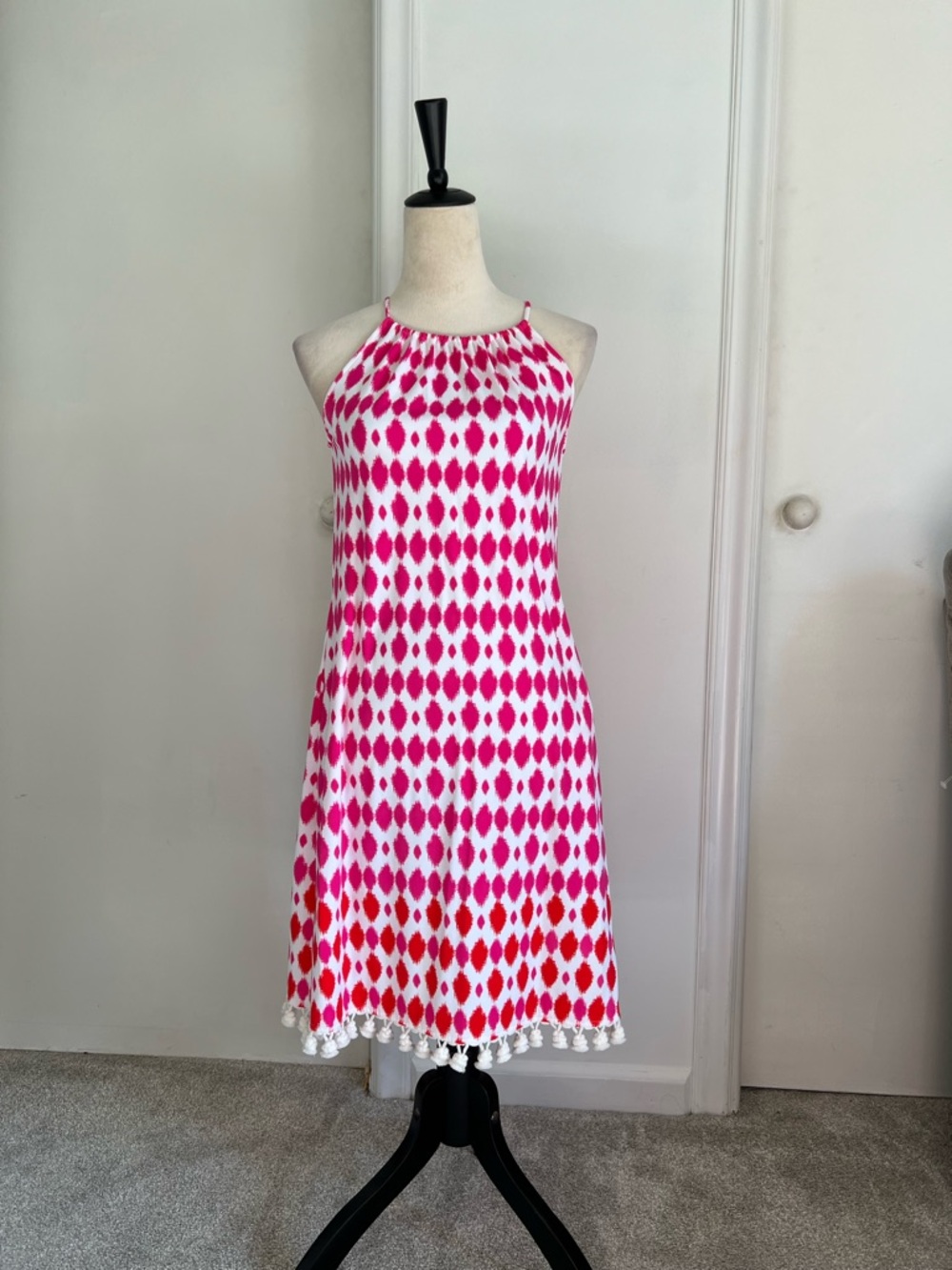 Jude Connally Pink & White Printed Halter Dress